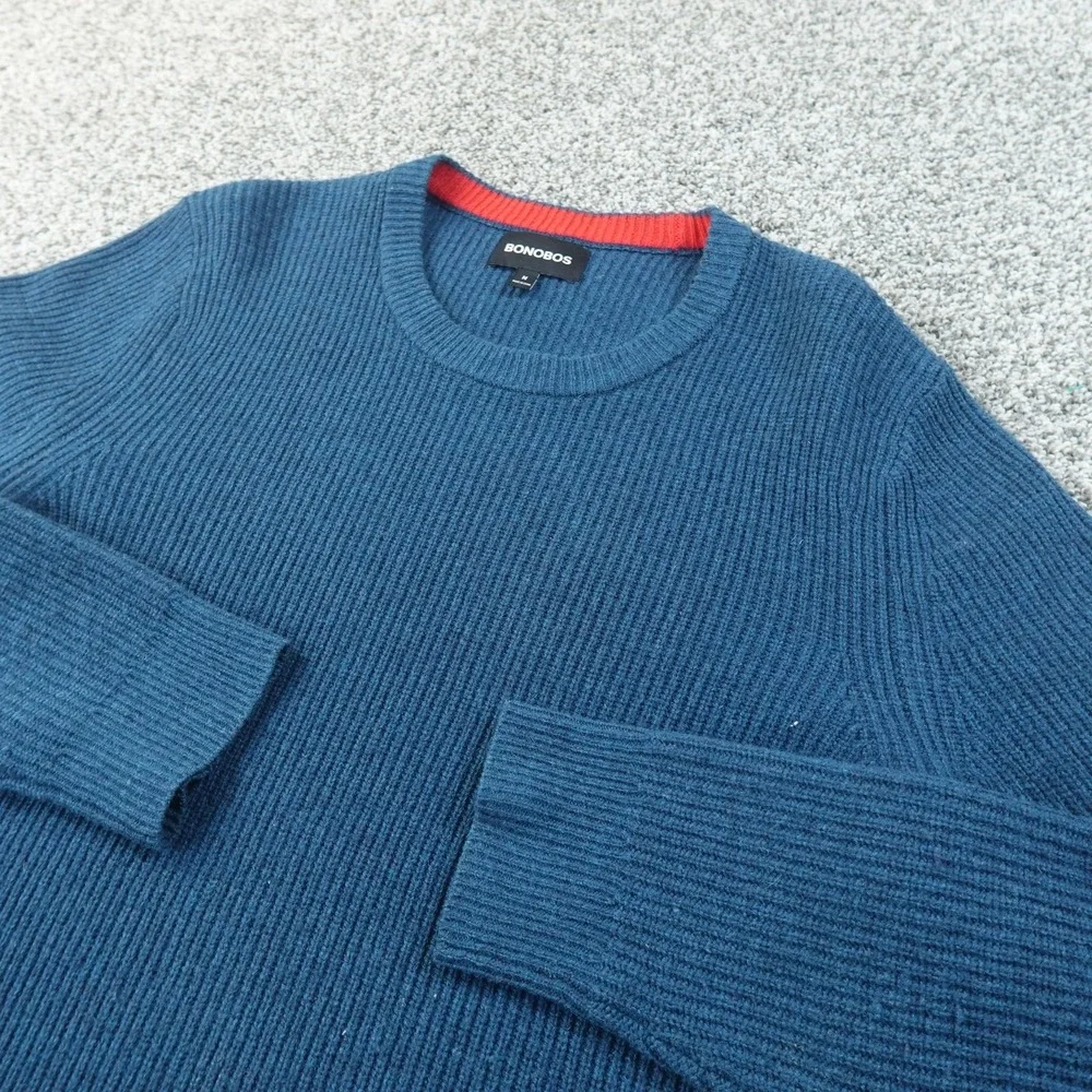 Bonobos Sweater Mens M Blue Merino Wool Knit Crewneck Pullover Long Sleeve Cozy‎